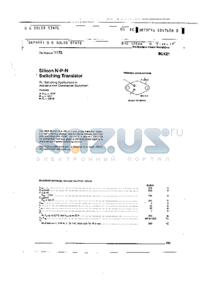 BUX21 datasheet - SILICON N-P-N SWITCHING TRANSISTOR