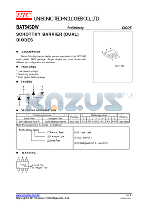 BAT54SDWG-AL6-R datasheet - SCHOTTKY BARRIER (DUAL) DIODES