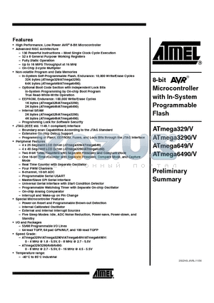 ATMEGA329-16MU datasheet - 8-bit Microcontroller with In-System Programmable Flash