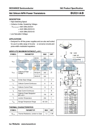 BUX31 datasheet - isc Silicon NPN Power Transistors