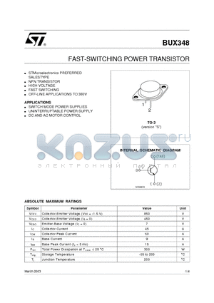 BUX348 datasheet - FAST-SWITCHING POWER TRANSISTOR