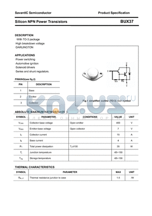 BUX37 datasheet - Silicon NPN Power Transistors | BUX37.pdf by Savantic,  Inc. | BUX37 documentation view on KAZUS.RU