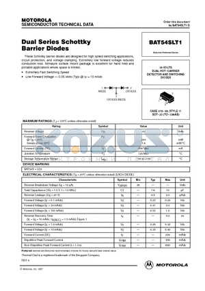 BAT54SLT1 datasheet - 30 VOLTS DUAL HOT-CARRIER DETECTOR AND SWITCHING DIODES