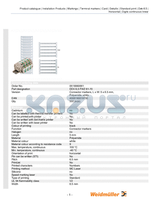 0519060061 datasheet - Connector markers, L x W: 5 x 6.5 mm, Polyamide, white