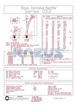 052 datasheet - Silicon Controlled Rectifier