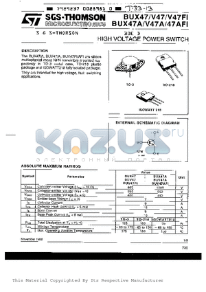 BUX47 datasheet - HIGH VOLTAGE POWER SWITCH