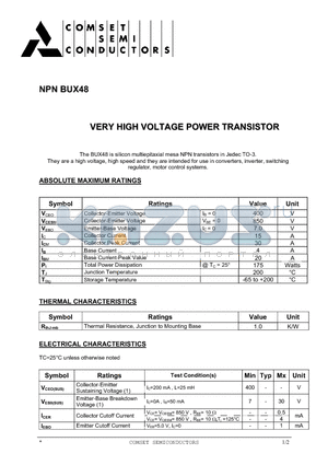 BUX48 datasheet - VERY HIGH VOLTAGE POWER TRANSISTOR