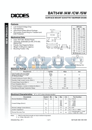 BAT54SW datasheet - SURFACE MOUNT SCHOTTKY BARRIER DIODE