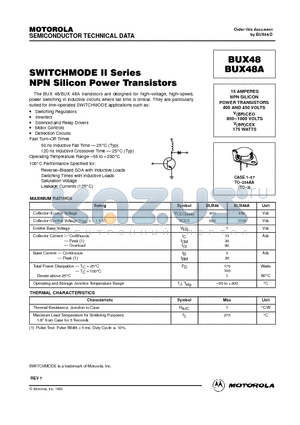 BUX48A datasheet - SWITCHMODE II Series NPN Silicon Power Transistors