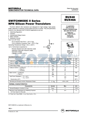 BUX48A datasheet - SITCHMODE II Series NPN Silicon Power Transistors
