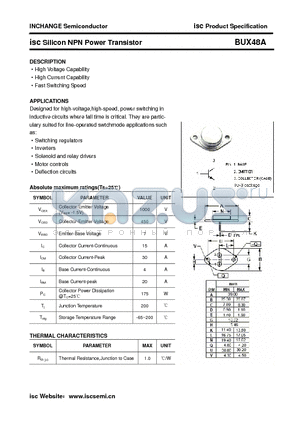 BUX48A datasheet - isc Silicon NPN Power Transistor