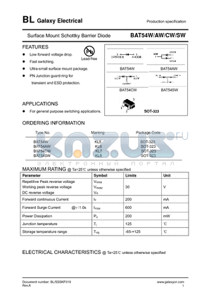 BAT54SW datasheet - Surface Mount Schottky Barrier Diode