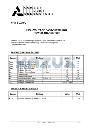 BUX48C datasheet - HIGH VOLTAGE FAST-SWITCHING POWER TRANSISTOR