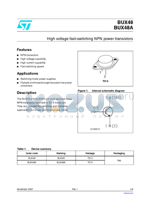 BUX48_07 datasheet - High voltage fast-switching NPN power transistors