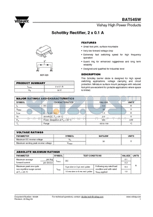 BAT54SW datasheet - Schottky Rectifier, 2 x 0.1 A