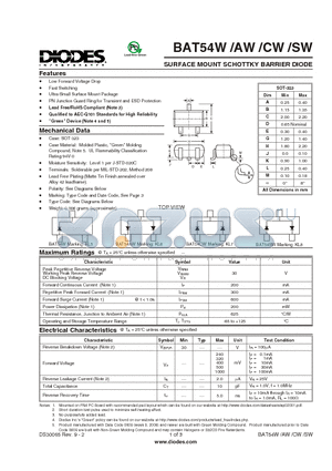 BAT54SW-7-F datasheet - SURFACE MOUNT SCHOTTKY BARRIER DIODE