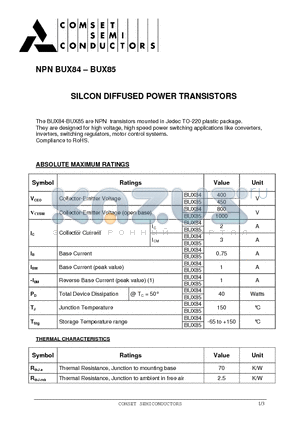 BUX84 datasheet - SILCON DIFFUSED POWER TRANSISTORS