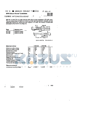 BUX85 datasheet - NPN SILICON POWER TRANSISTORS