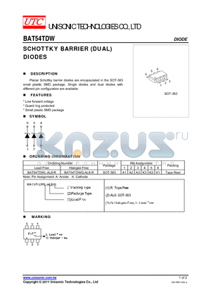 BAT54TDWL-AL6-R datasheet - SCHOTTKY BARRIER (DUAL) DIODES