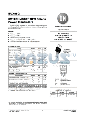 BUX85G datasheet - SWITCHMODE NPN Silicon Power Transistors