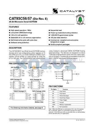 CAT93C56ZD4AT2E datasheet - 2K-Bit Microwire Serial EEPROM