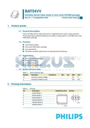 BAT54VV datasheet - Schottky barrier triple diode in ultra small SOT666 package