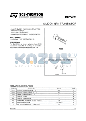 BUY49S datasheet - SILICON NPN TRANSISTOR