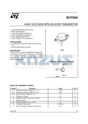 BUY69A datasheet - HIGH VOLTAGE NPN SILICON TRANSISTOR