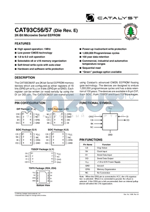 CAT93C57 datasheet - 2K-Bit Microwire Serial EEPROM