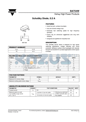 BAT54W datasheet - Schottky Diode, 0.2 A