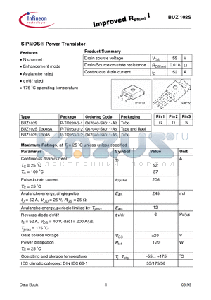 BUZ102SE3045A datasheet - SIPMOS Power Transistor