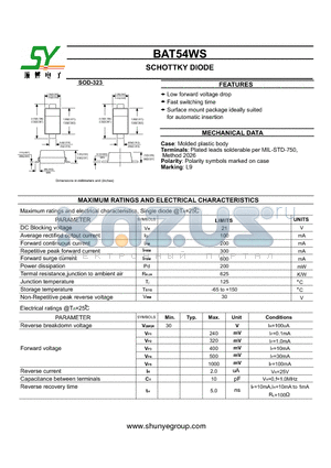 BAT54WS datasheet - SCHOTTKY DIODE