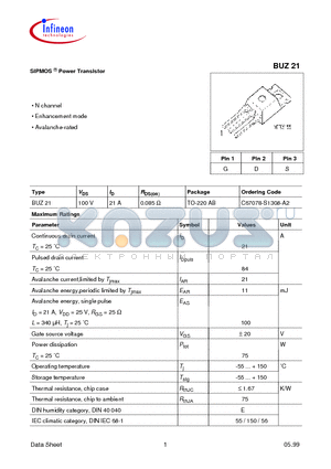 BUZ21 datasheet - SIPMOS  Power Transistor