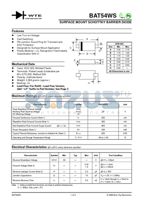 BAT54WS_06 datasheet - SURFACE MOUNT SCHOTTKY BARRIER DIODE