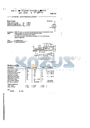 BUZ216 datasheet - main ratings