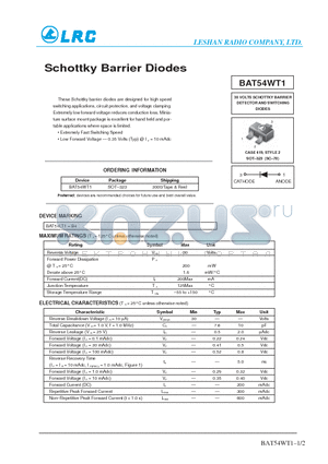 BAT54WT1 datasheet - Schottky Barrier Diodes