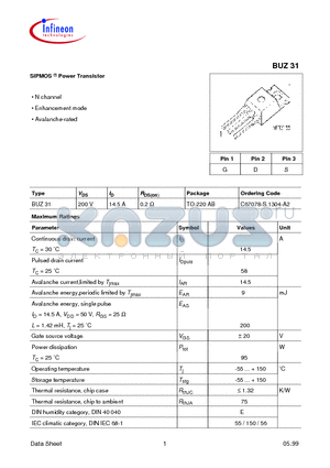 BUZ31 datasheet - SIPMOS  Power Transistor