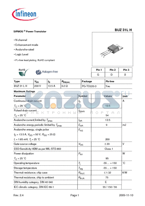 BUZ31LH datasheet - SIPMOS Power Transistor
