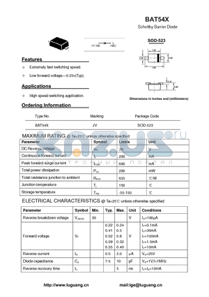 BAT54X datasheet - Schottky Barrier Diode