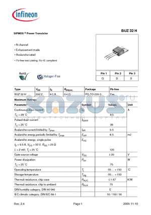 BUZ32H datasheet - SIPMOS Power Transistor