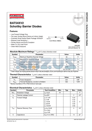 BAT54XV2 datasheet - Schottky Barrier Diodes