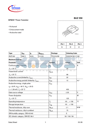 BUZ350 datasheet - SIPMOS Power Transistor