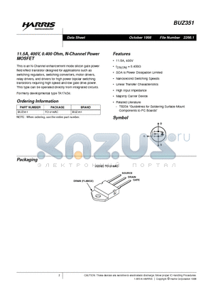 BUZ351 datasheet - 11.5A, 400V, 0.400 Ohm, N-Channel Power MOSFET