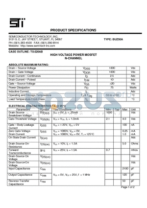 BUZ50A datasheet - HIGH VOLTAGE POWER MOSFET N-CHANNEL