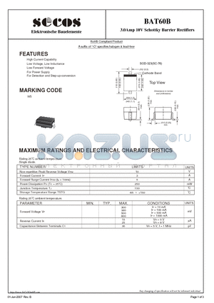 BAT60B datasheet - 3.0Amp 10V Schottky Barrier Rectifiers