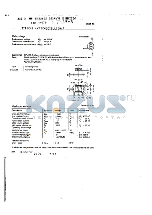 BUZ58 datasheet - main ratings