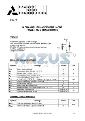 BUZ71 datasheet - N CHANNEL ENHANCEMENT MODE POWER MOS TRANSISTORS