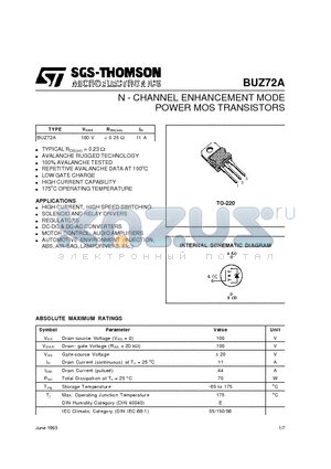 BUZ72A datasheet - N - CHANNEL ENHANCEMENT MODE POWER MOS TRANSISTORS