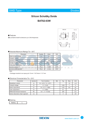 BAT62-03W datasheet - Silicon Schottky Doide