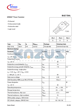 BUZ72AL datasheet - SIPMOS  Power Transistor